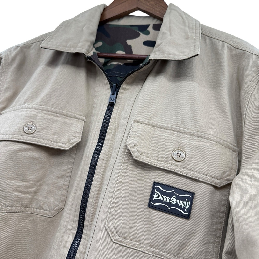 Dogg Supply By Snoop Dogg Button Down Shirt Men Size M Camouflage Reversible Tan - Picture 10 of 11